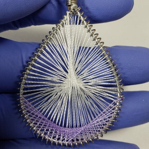 Handcrafted Silver Wire Teardrop Earrings White Purple Thread Accent – Jewelry - Picture 9 of 9